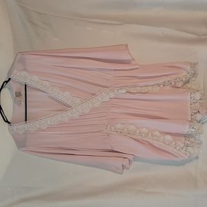 Baby Pink Romper with Cream Lace Detailing with Bell Sleeve
